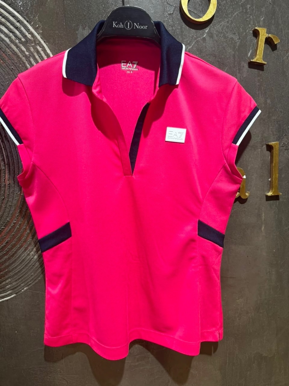 Emporio Armani Pink Short Sleeve Polo with Navy Trim size M